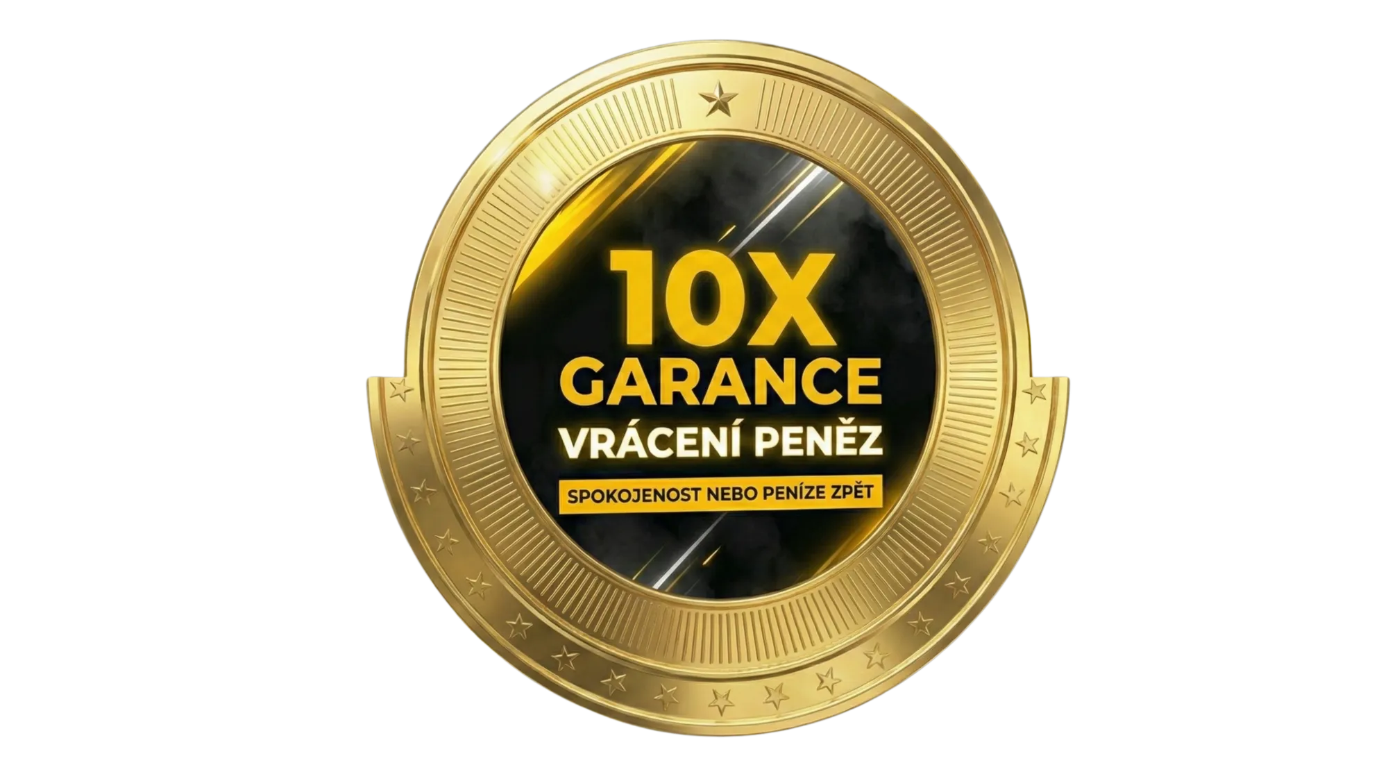 Zlatá medaile s textem 10X garance vrácení peněz – spokojenost nebo peníze zpět.